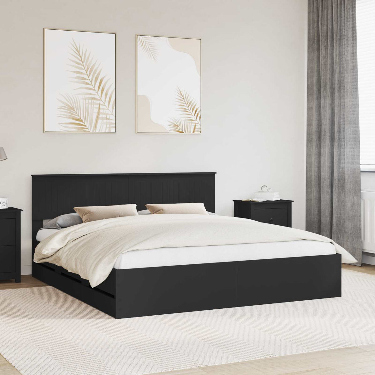 Bed Frame with Drawer Black 180 x 200 cm Engineer Wood