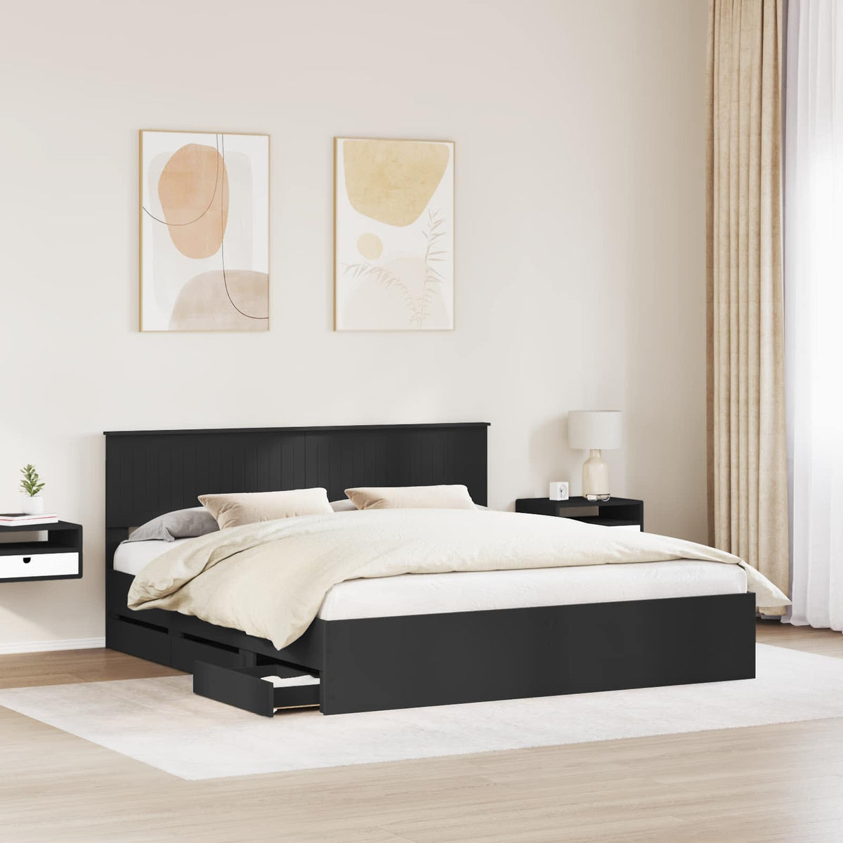 Bed Frame with Drawer Black 180 x 200 cm Engineer Wood