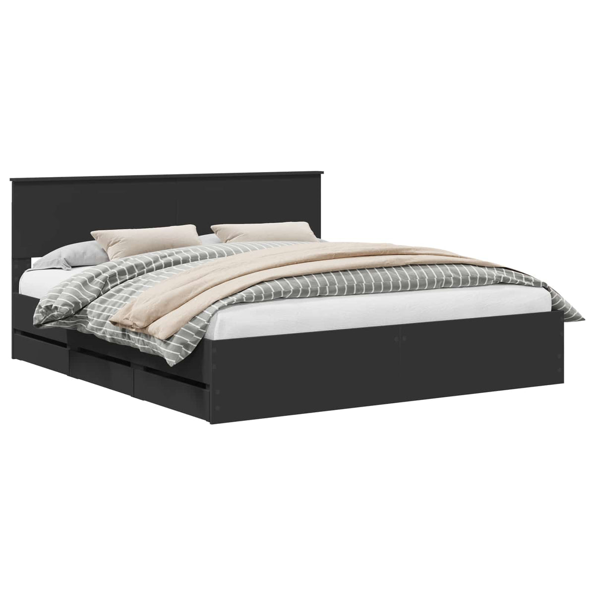 Bed Frame with Drawer Black 180 x 200 cm Engineer Wood