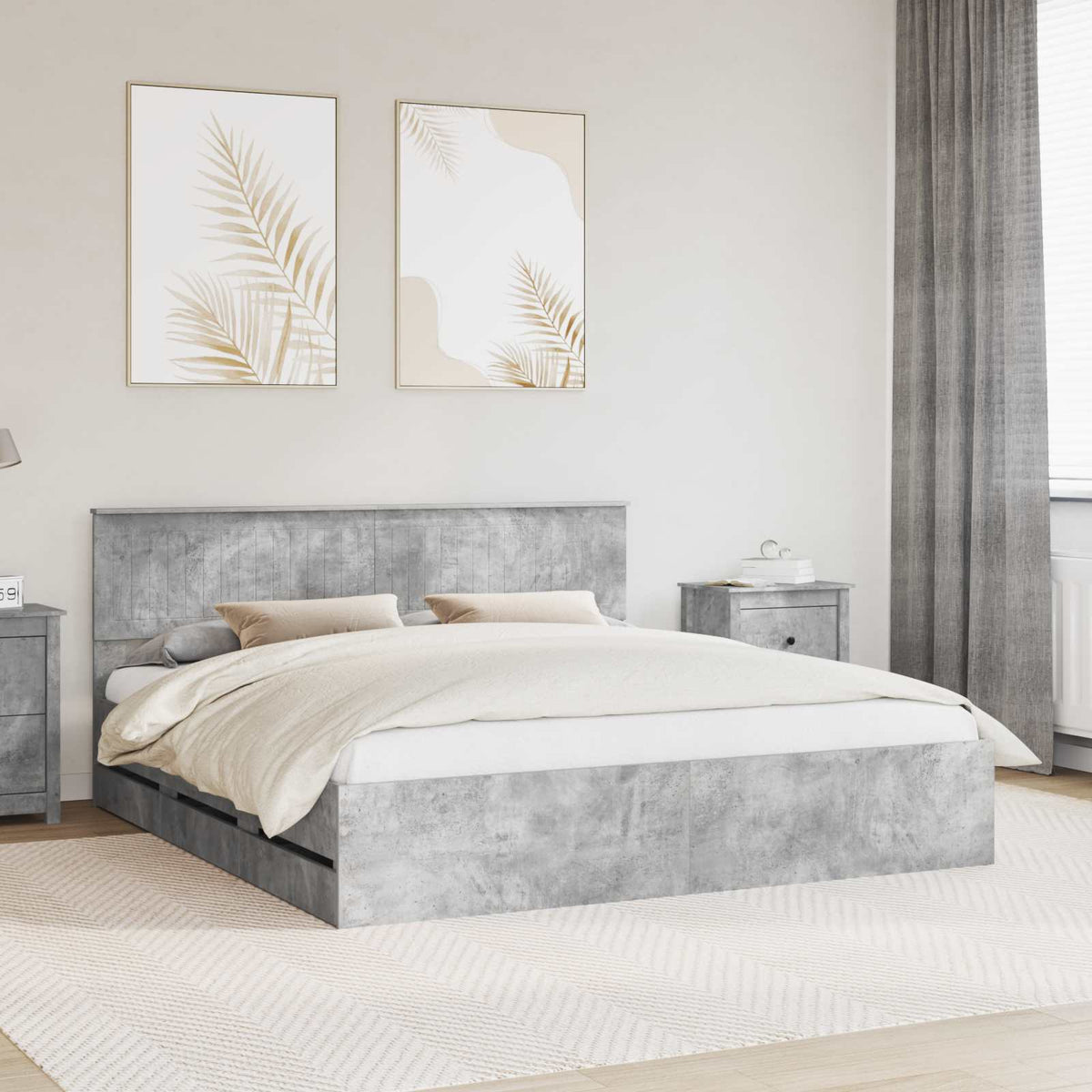 Bed Frame with Drawer Concrete Grey 180 x 200 cm Engineer Wood