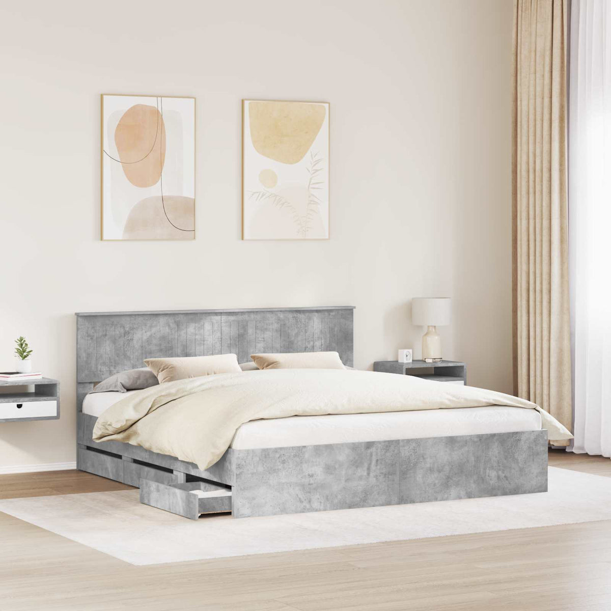Bed Frame with Drawer Concrete Grey 180 x 200 cm Engineer Wood