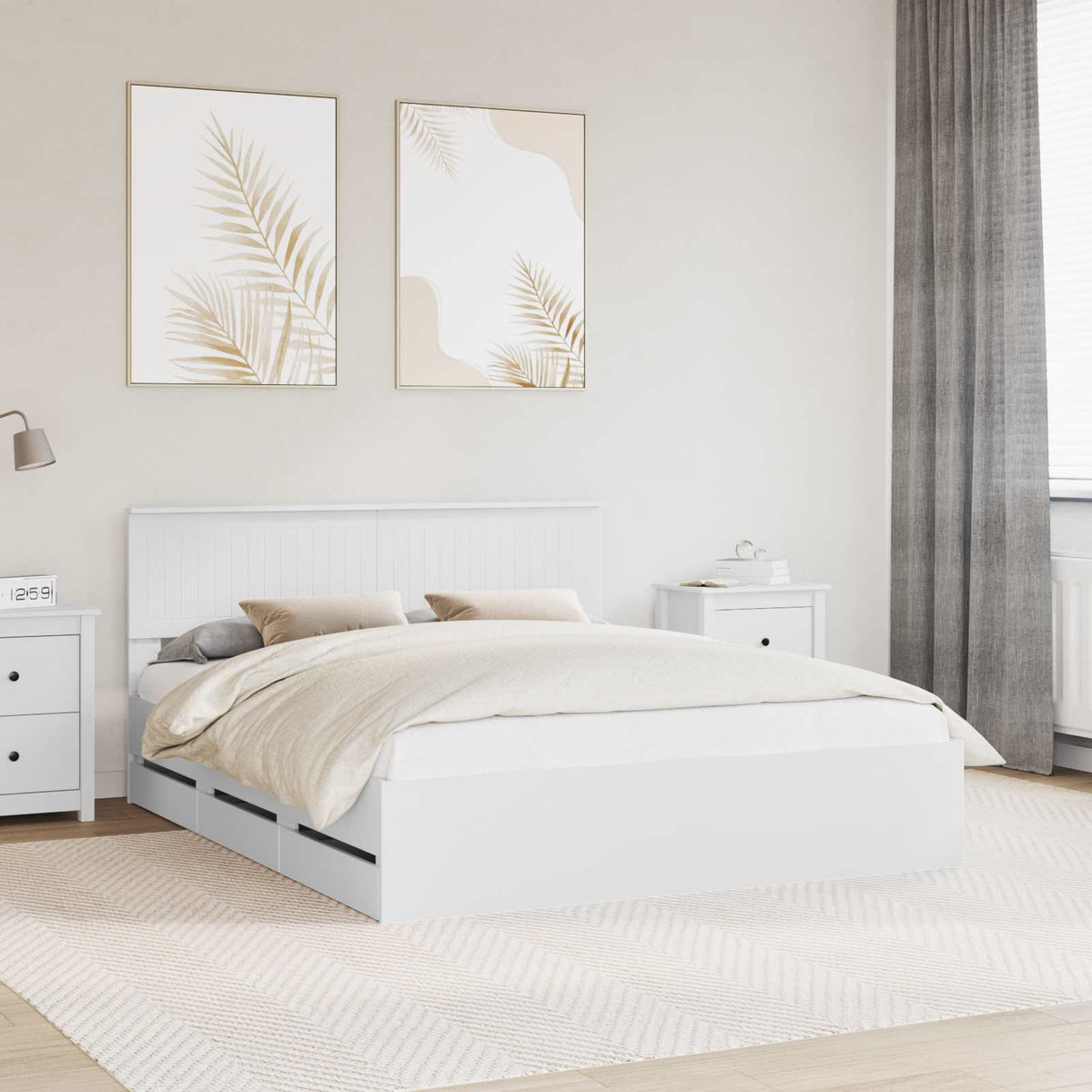 Bed Frame with Drawer White 160 x 200 cm Engineer Wood