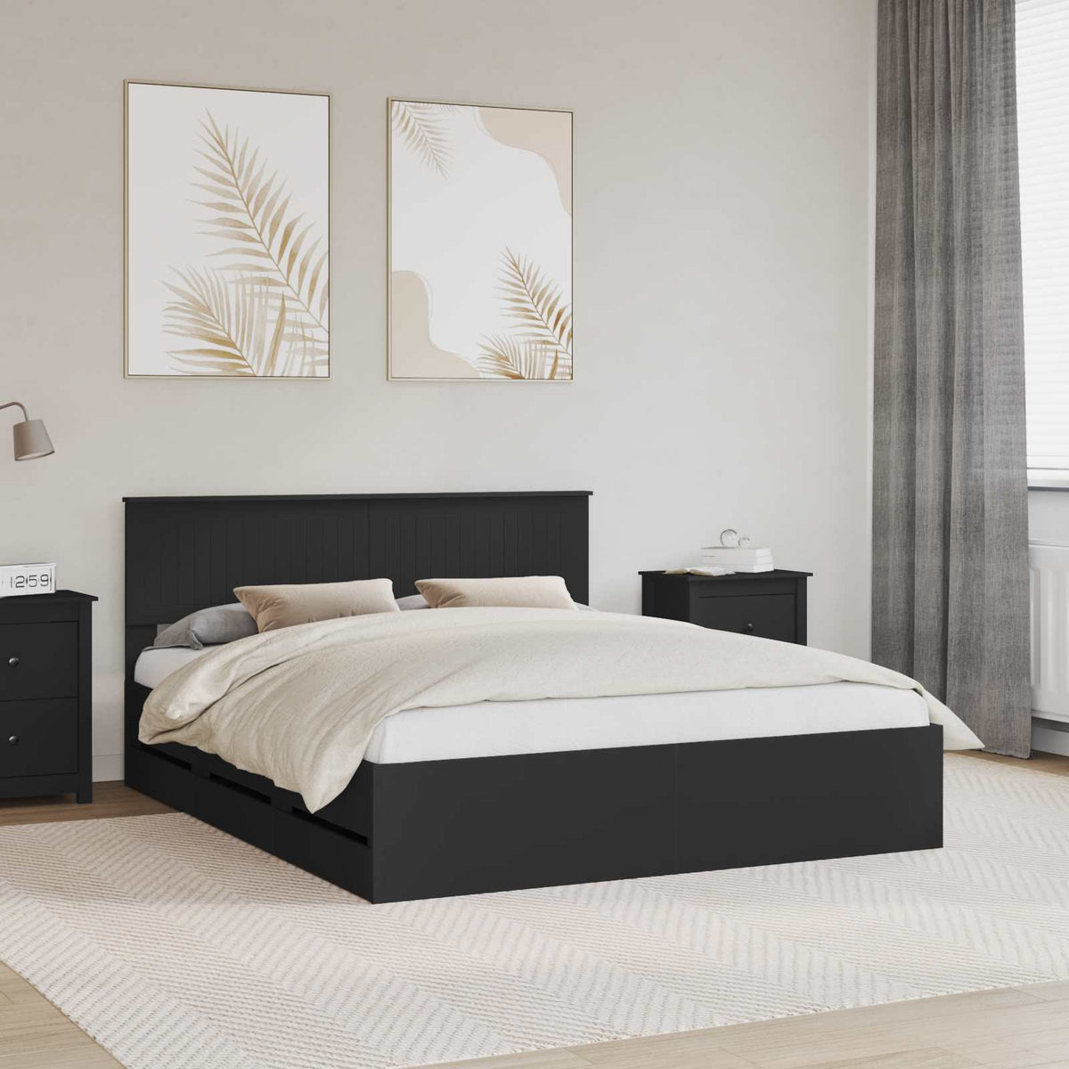 Bed Frame with Drawer Black 160 x 200 cm Engineer Wood