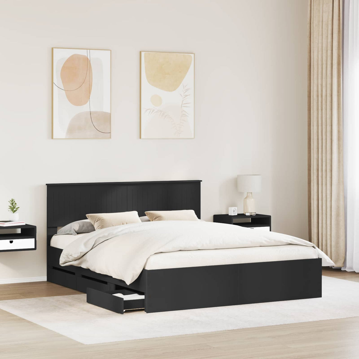 Bed Frame with Drawer Black 160 x 200 cm Engineer Wood