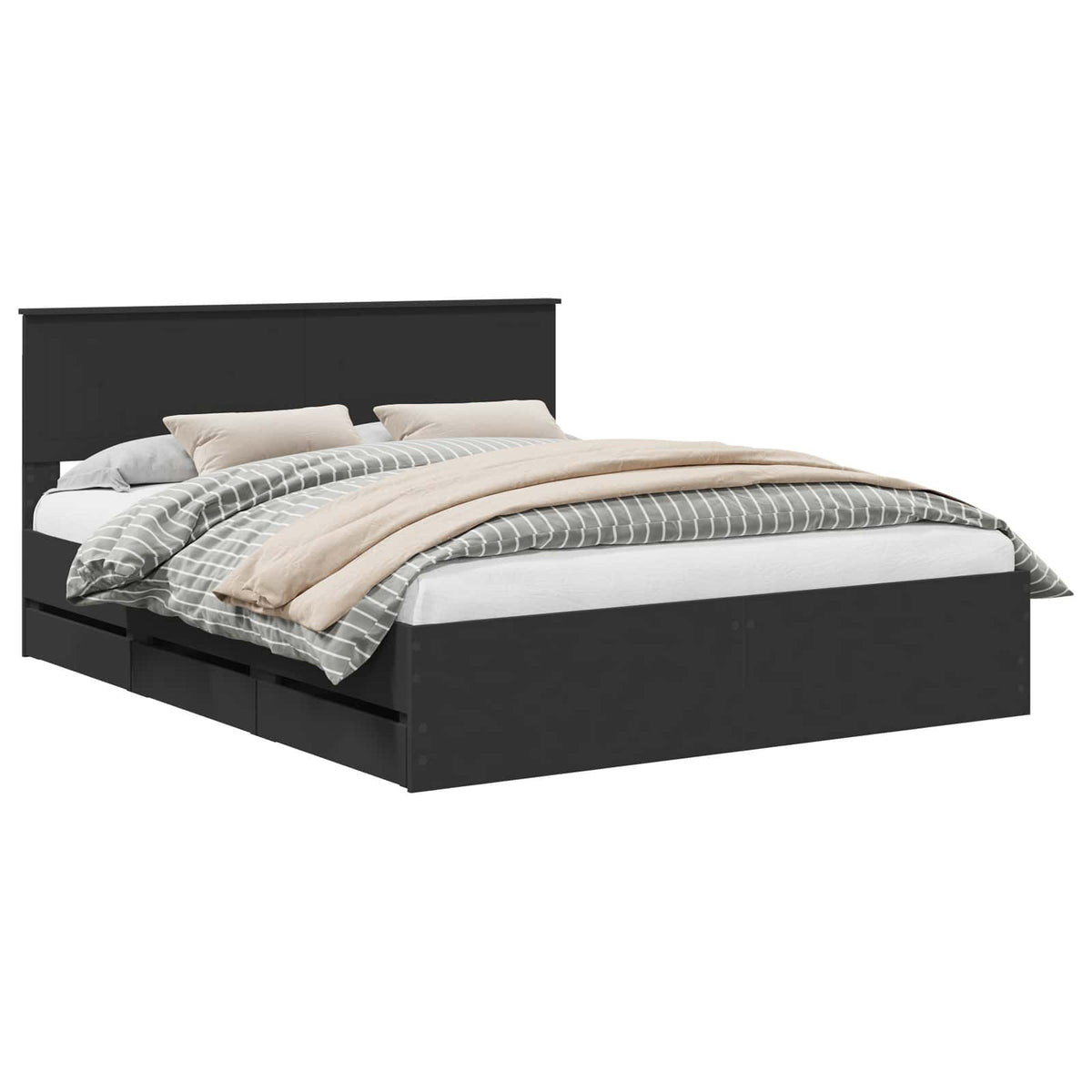 Bed Frame with Drawer Black 160 x 200 cm Engineer Wood