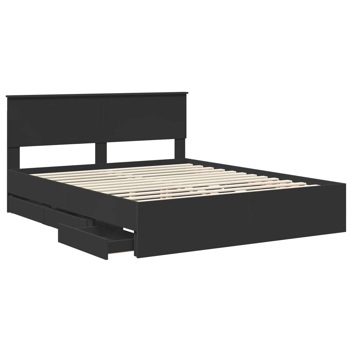 Bed Frame with Drawer Black 160 x 200 cm Engineer Wood