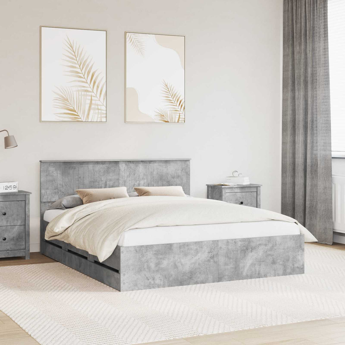 Bed Frame with Drawer Concrete Grey 160 x 200 cm Engineer Wood