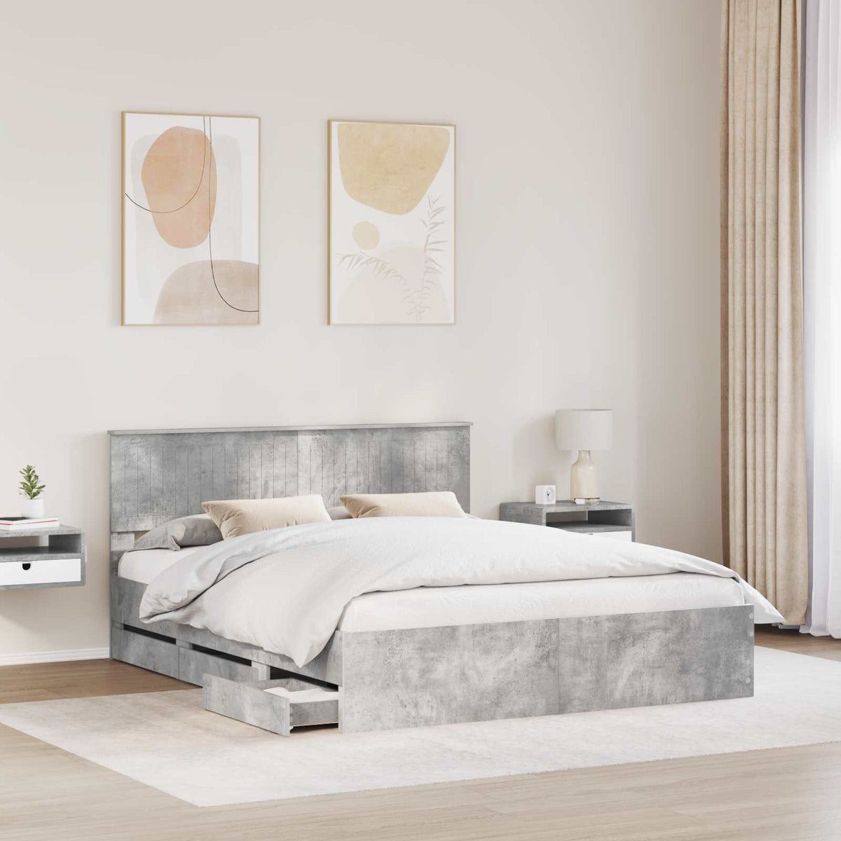 Bed Frame with Drawer Concrete Grey 160 x 200 cm Engineer Wood