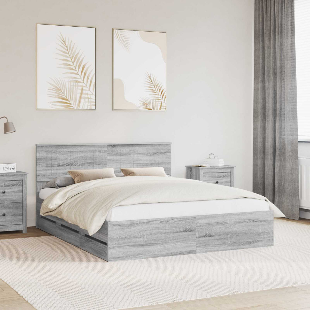 Bed Frame with Drawer Grey Sonoma 160 x 200 cm Engineer Wood