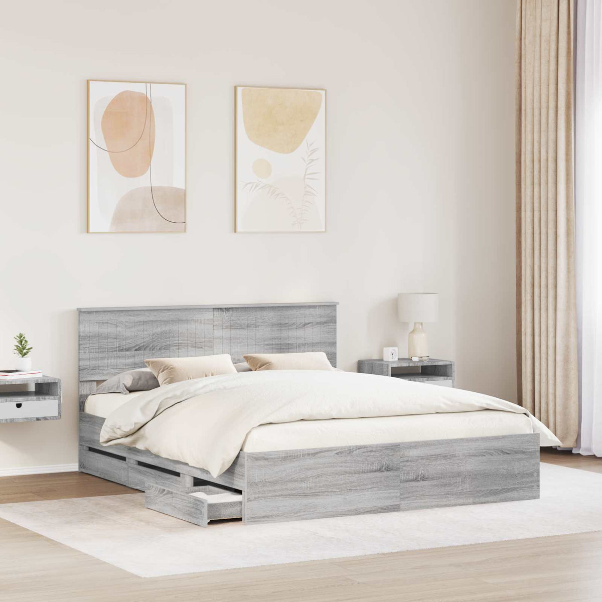 Bed Frame with Drawer Grey Sonoma 160 x 200 cm Engineer Wood