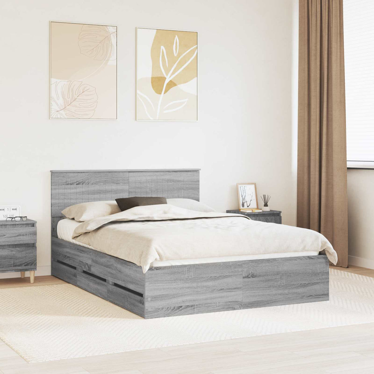 Bed Frame with Drawer Grey Sonoma 140 x 200 cm Engineer Wood