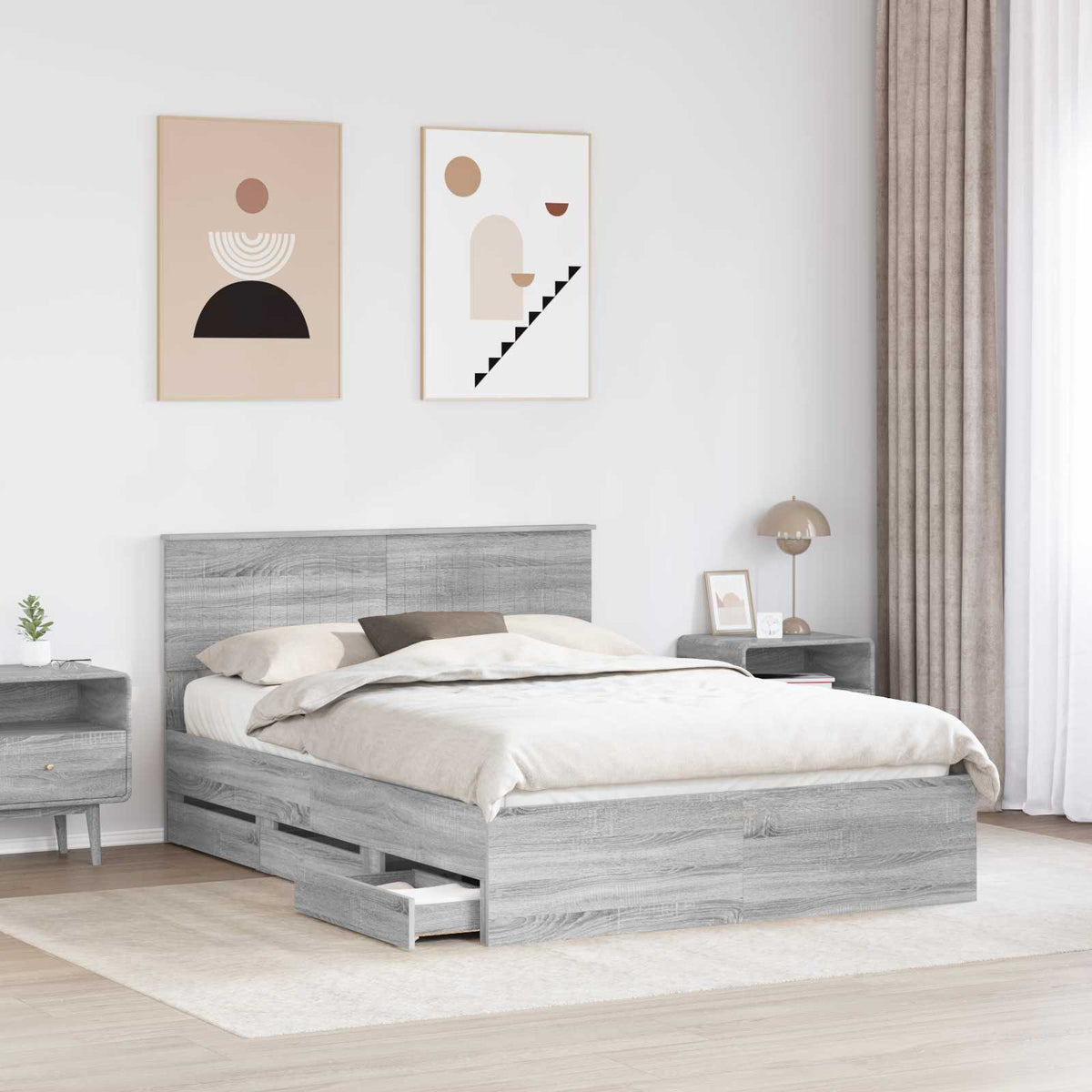 Bed Frame with Drawer Grey Sonoma 140 x 200 cm Engineer Wood