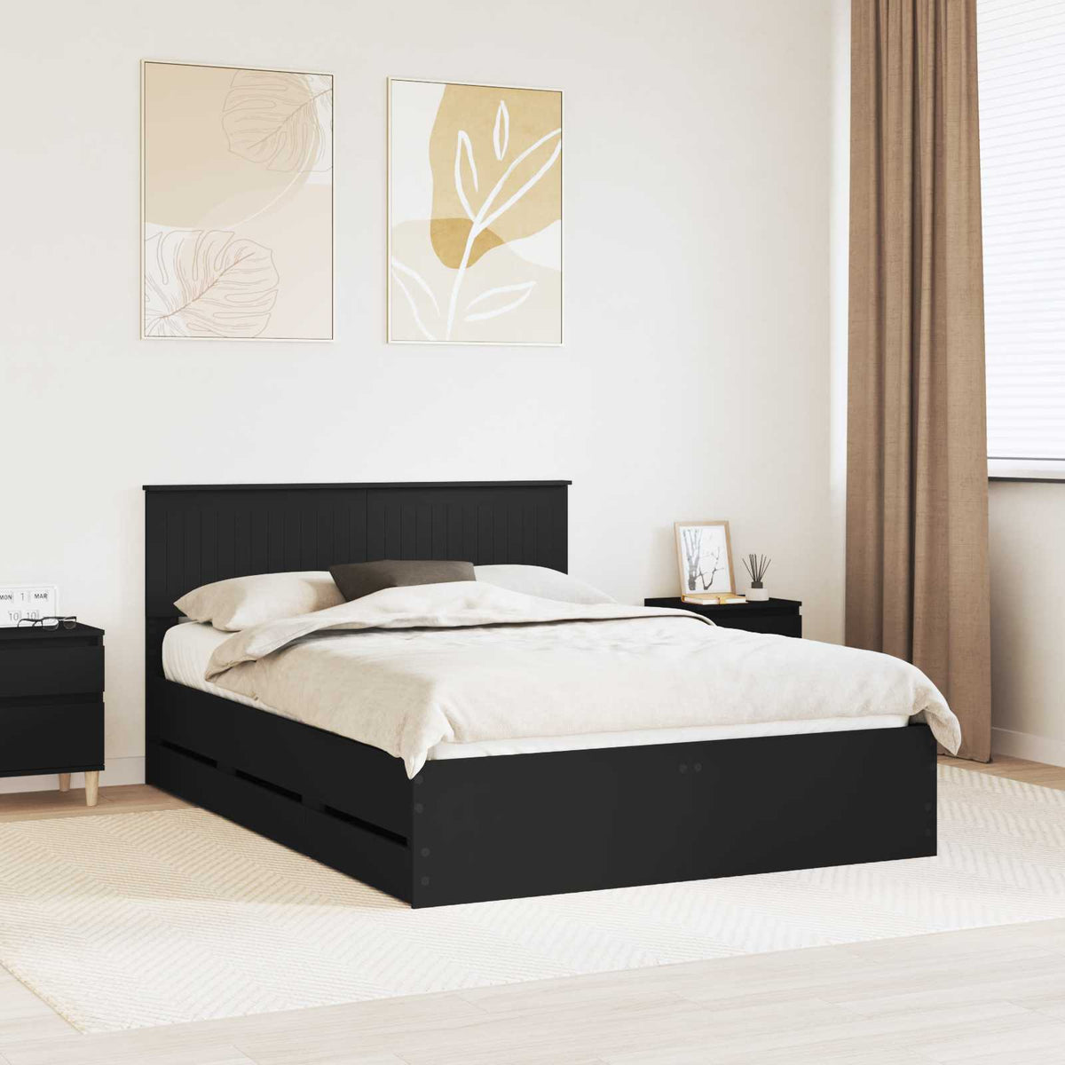Bed Frame with Drawer Black 140 x 190 cm Engineer Wood