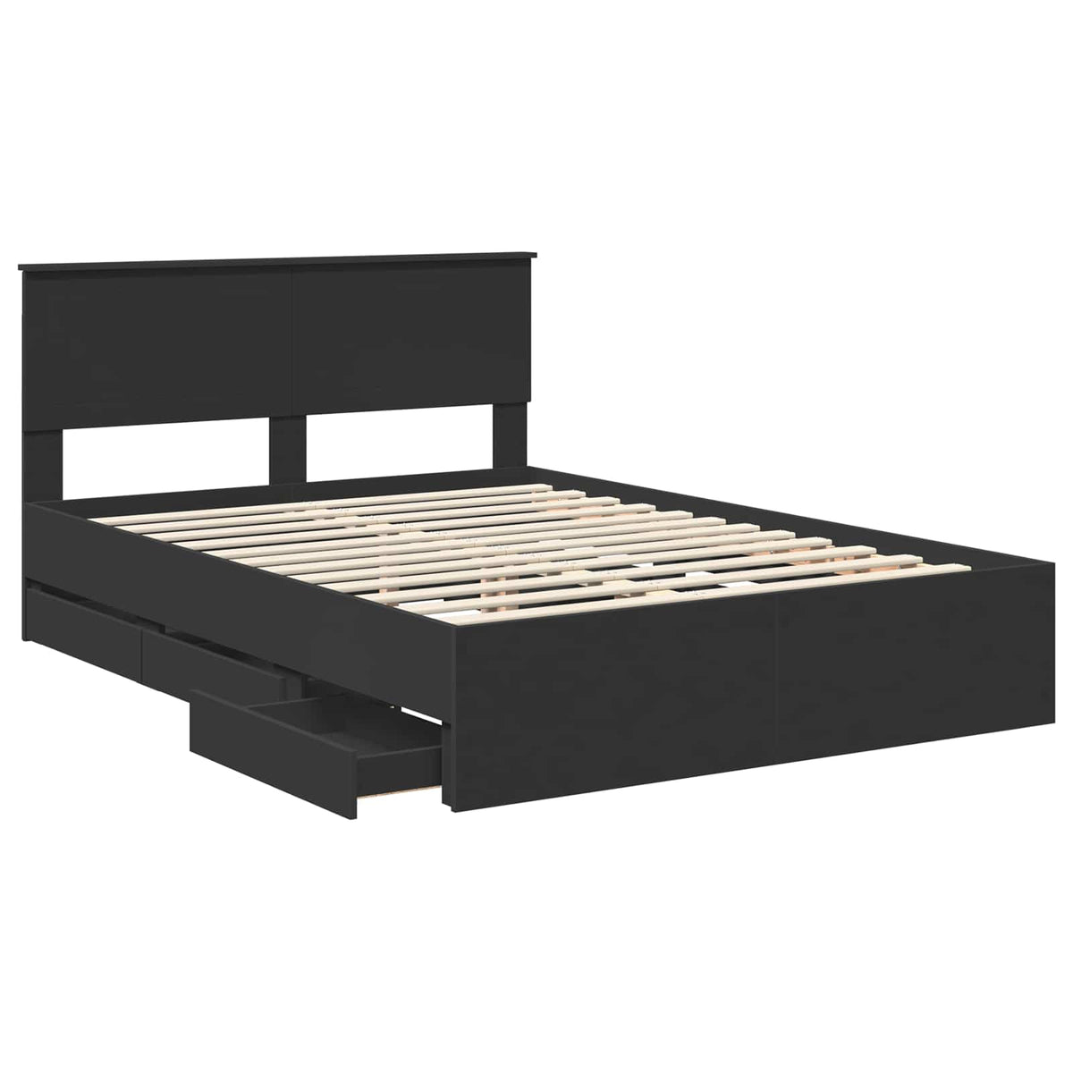 Bed Frame with Drawer Black 140 x 190 cm Engineer Wood