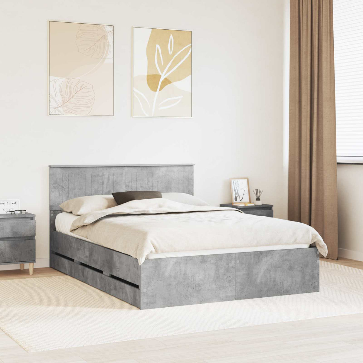 Bed Frame with Drawer Concrete Grey 135 x 190 cm Engineer Wood