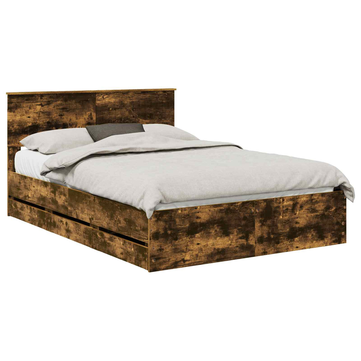 Bed Frame with Drawer Smoked Oak 135 x 190 cm Engineer Wood