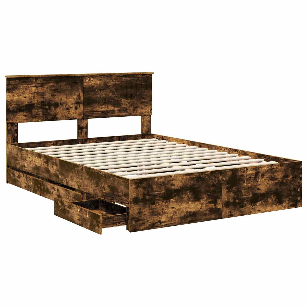 Bed Frame with Drawer Smoked Oak 135 x 190 cm Engineer Wood