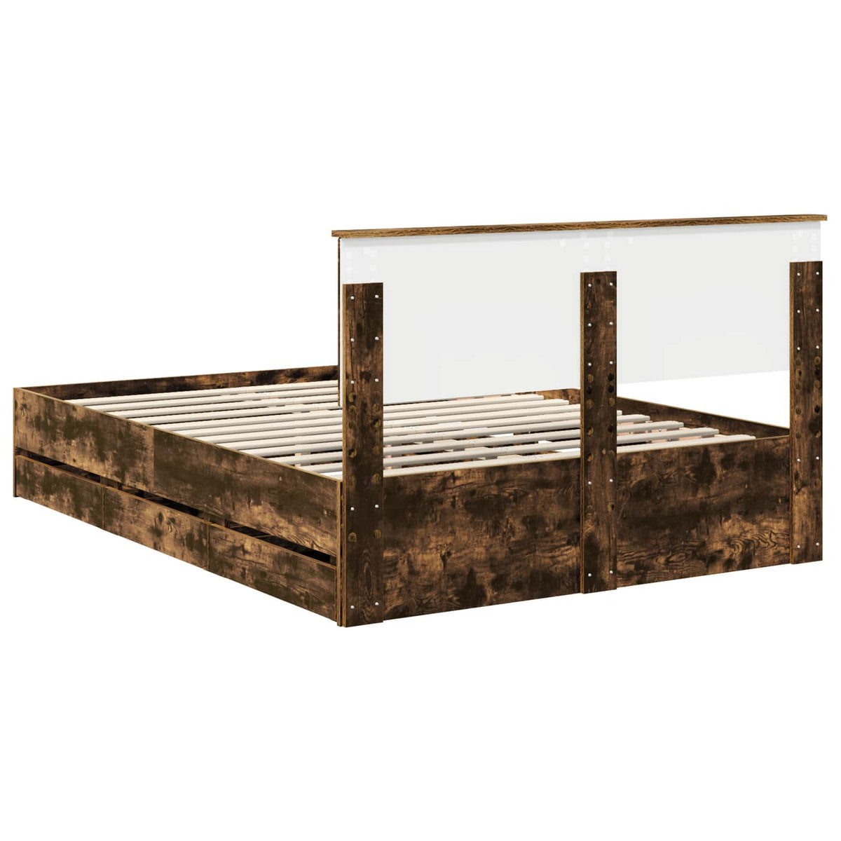 Bed Frame with Drawer Smoked Oak 135 x 190 cm Engineer Wood