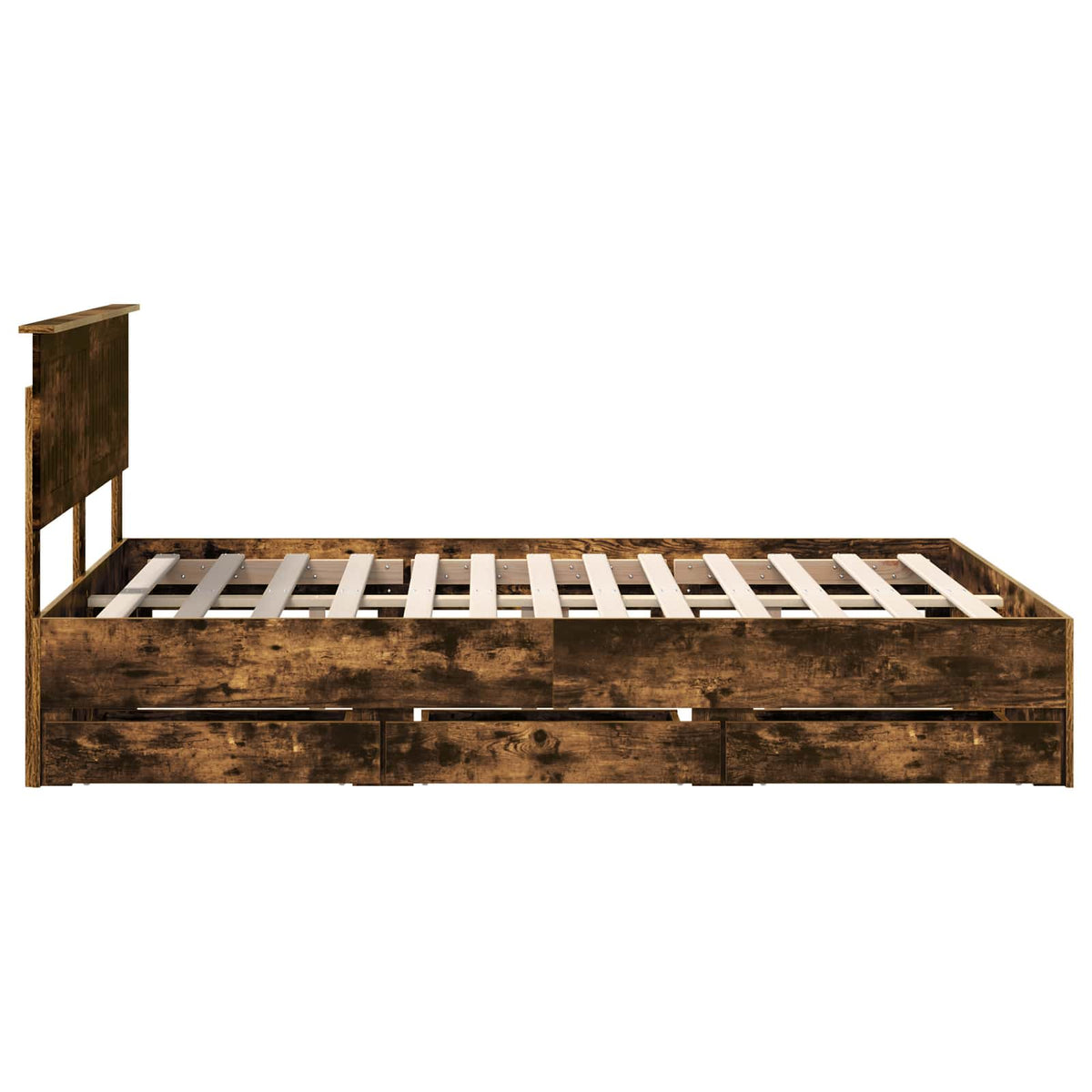 Bed Frame with Drawer Smoked Oak 135 x 190 cm Engineer Wood