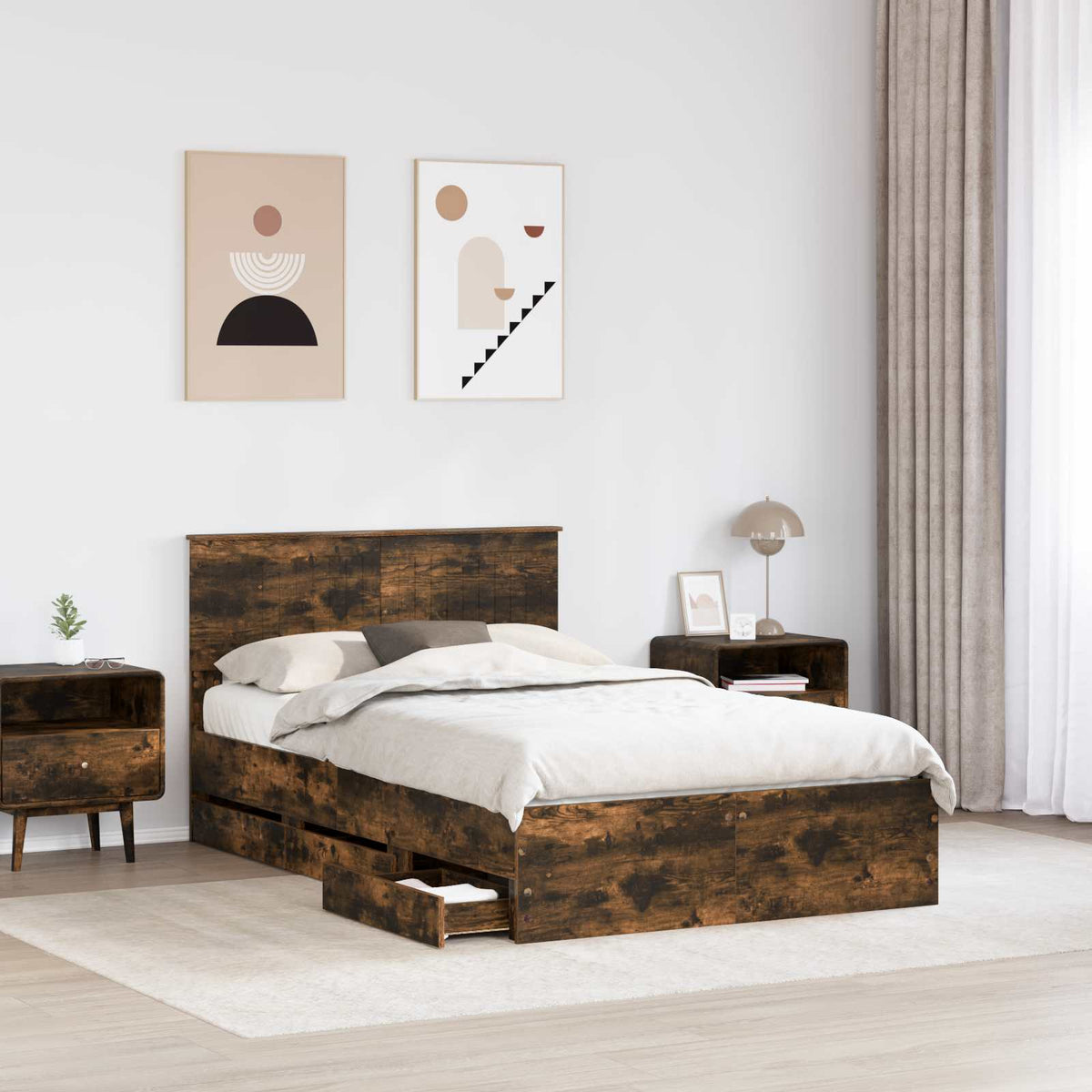 Bed Frame with Drawer Smoked Oak 120 x 200 cm Engineer Wood