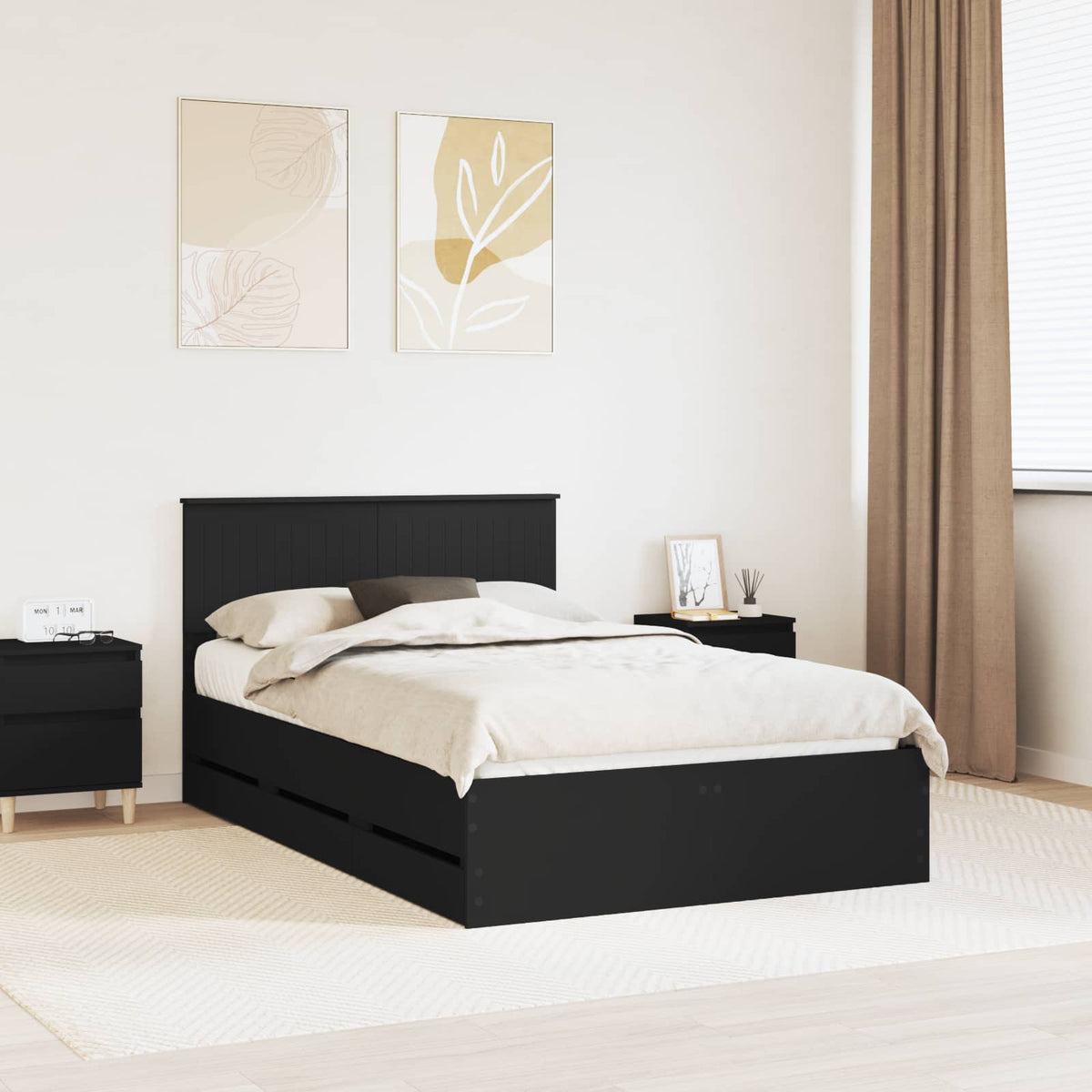 Bed Frame with Drawer Black 120 x 190 cm Engineer Wood