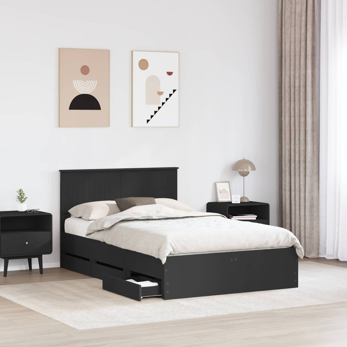 Bed Frame with Drawer Black 120 x 190 cm Engineer Wood