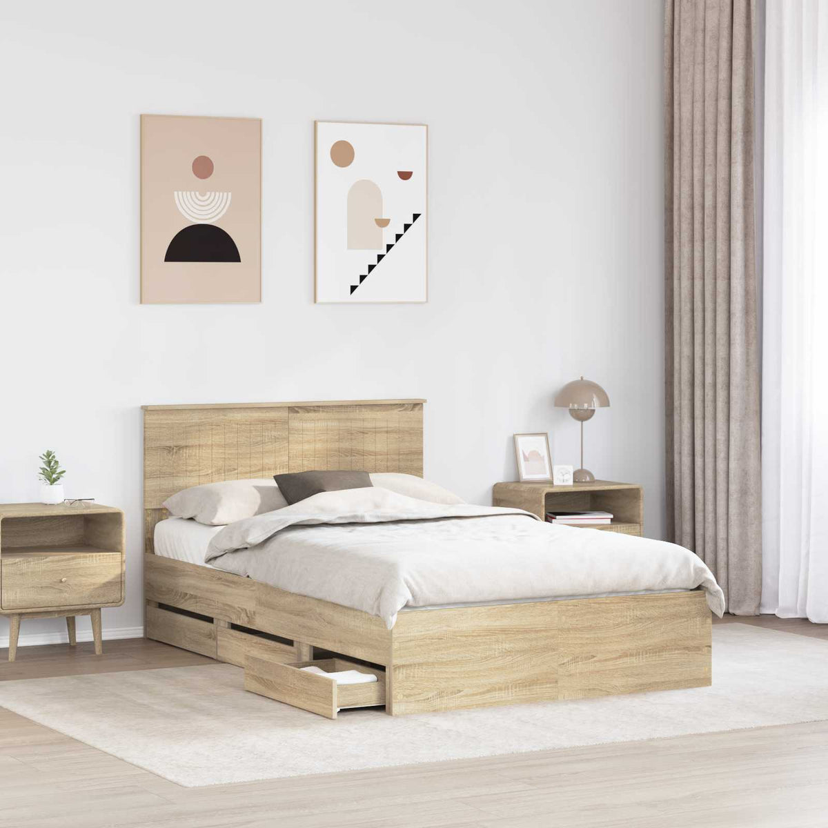 Bed Frame with Drawer Sonoma Oak 120 x 190 cm Engineer Wood