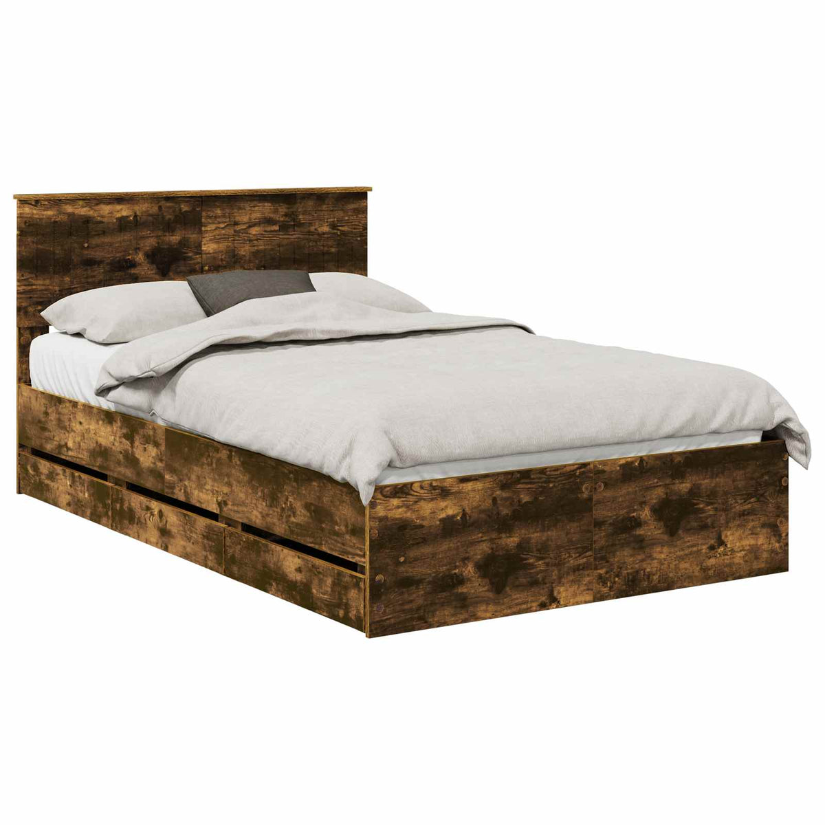 Bed Frame with Drawer Smoked Oak 120 x 190 cm Engineer Wood