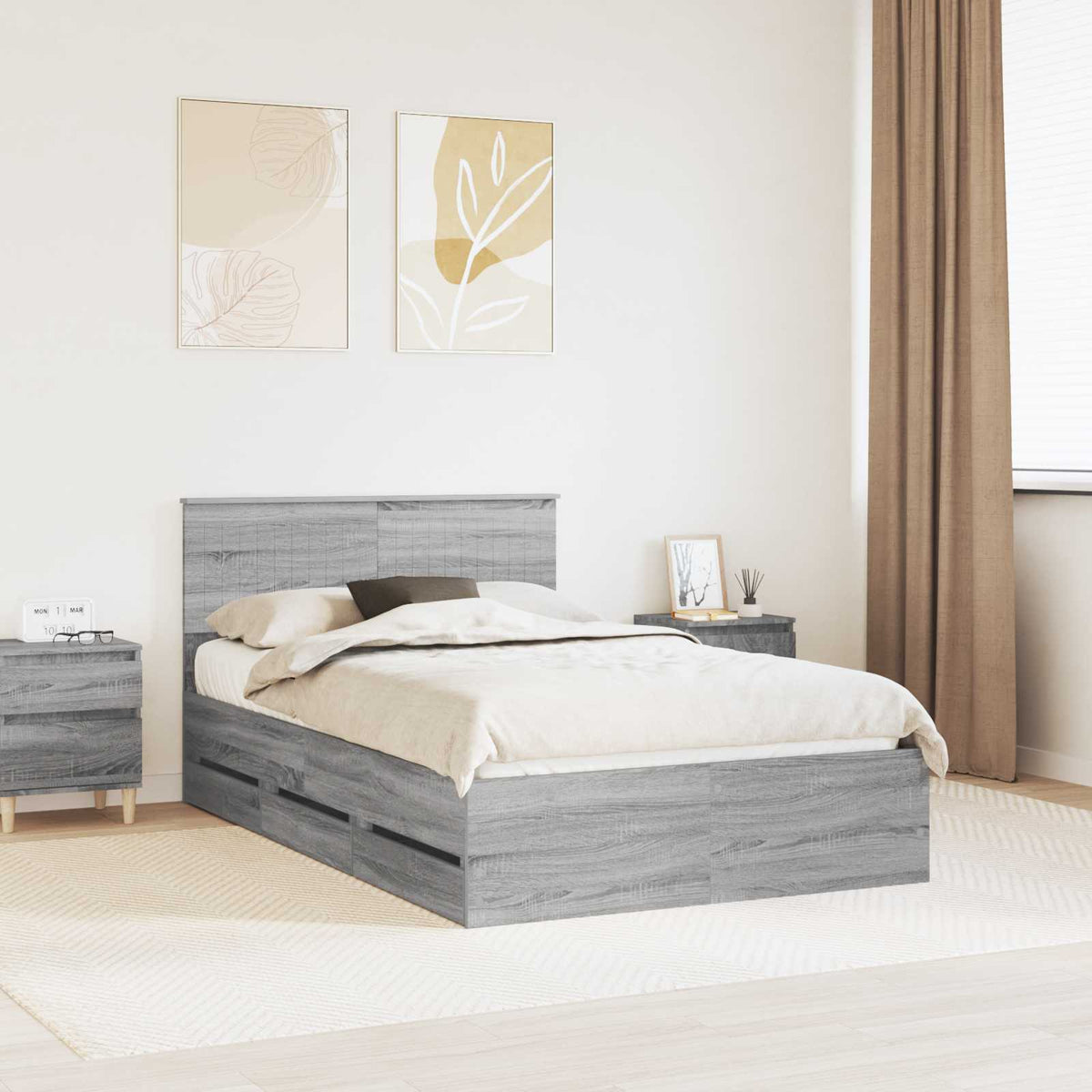 Bed Frame with Drawer Grey Sonoma 120 x 190 cm Engineer Wood