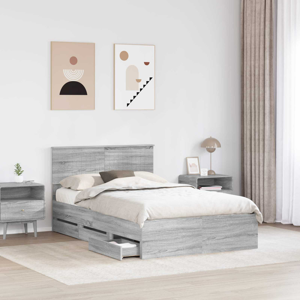 Bed Frame with Drawer Grey Sonoma 120 x 190 cm Engineer Wood