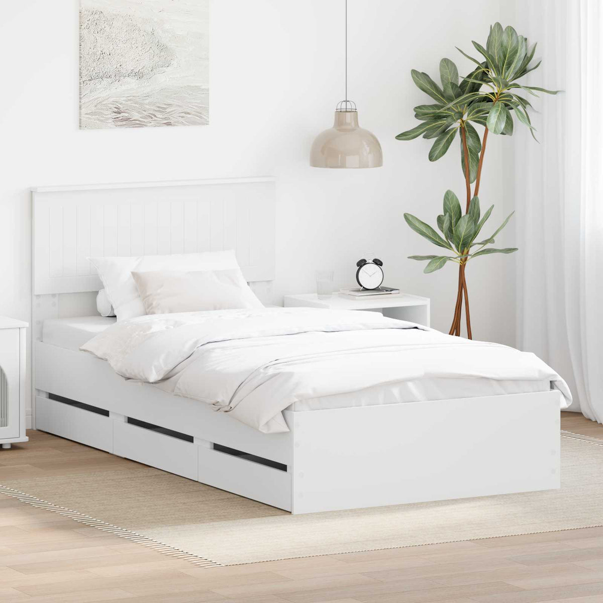 Bed Frame with Drawer White 100 x 200 cm Engineer Wood