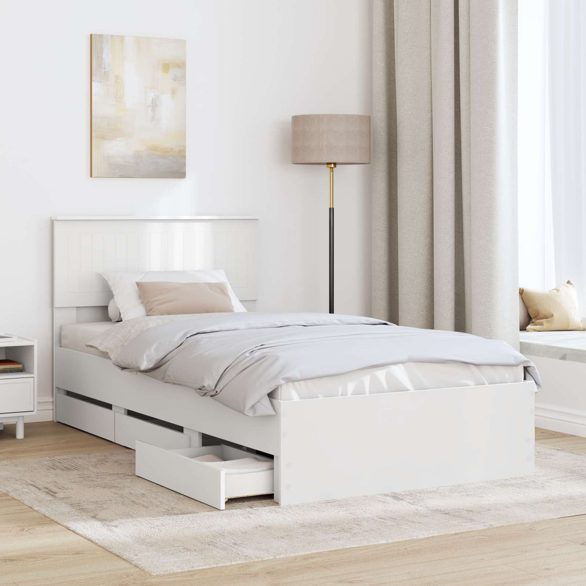 Bed Frame with Drawer White 100 x 200 cm Engineer Wood