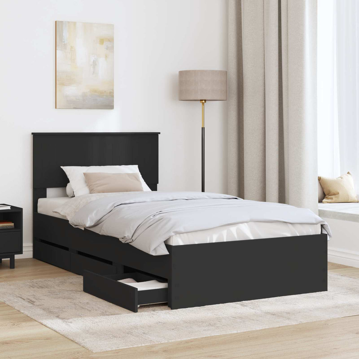 Bed Frame with Drawer Black 100 x 200 cm Engineer Wood