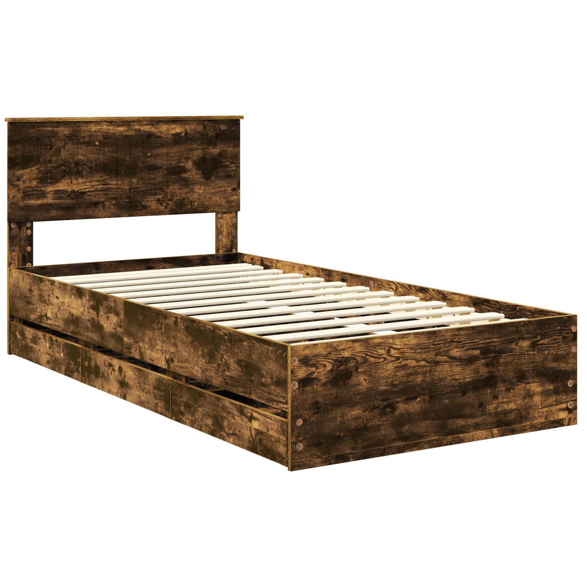 Bed Frame with Drawer Smoked Oak 100 x 200 cm Engineer Wood