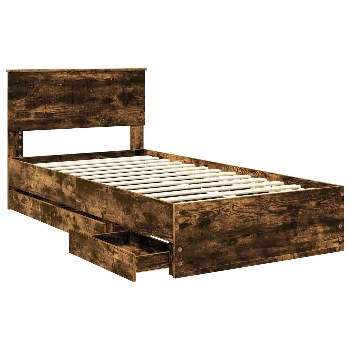 Bed Frame with Drawer Smoked Oak 100 x 200 cm Engineer Wood