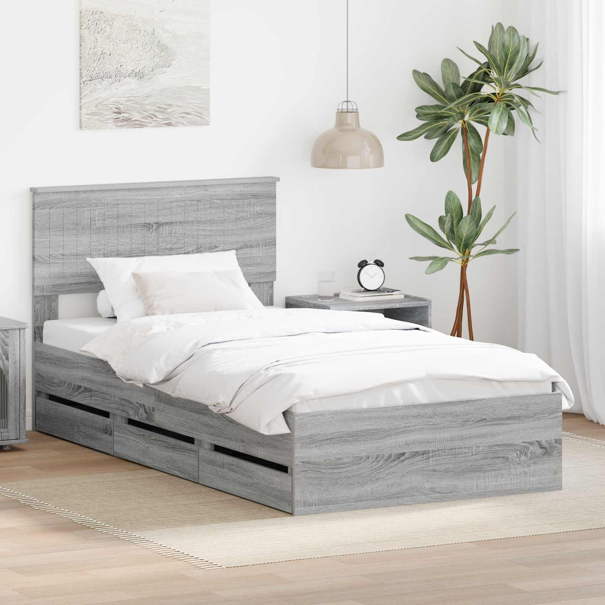 Bed Frame with Drawer Grey Sonoma 100 x 200 cm Engineer Wood