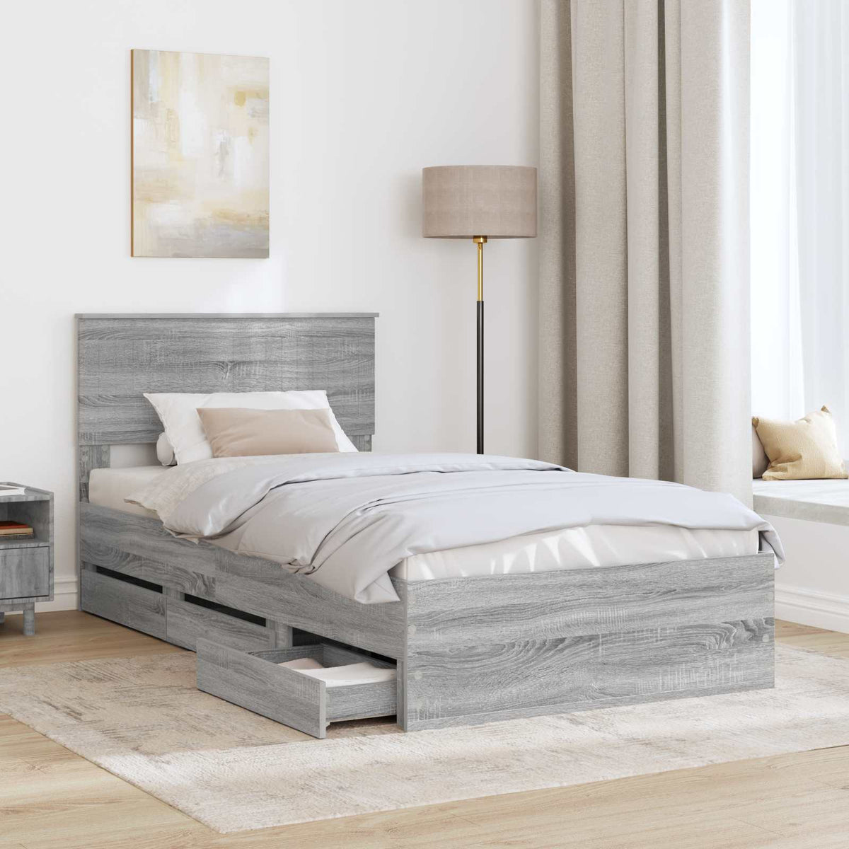 Bed Frame with Drawer Grey Sonoma 100 x 200 cm Engineer Wood