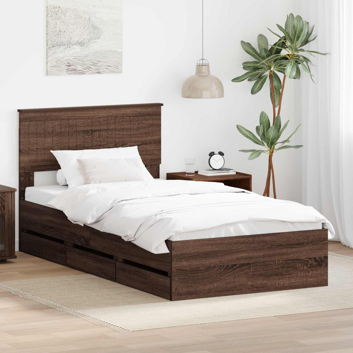 Bed Frame with Drawer Brown Oak 100 x 200 cm Engineer Wood
