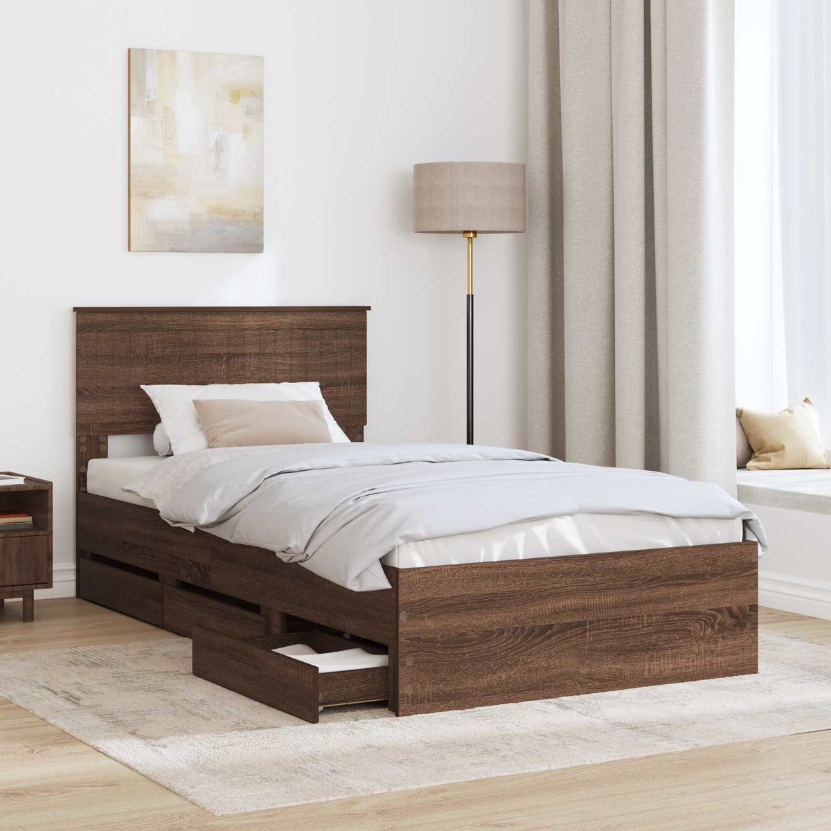 Bed Frame with Drawer Brown Oak 100 x 200 cm Engineer Wood