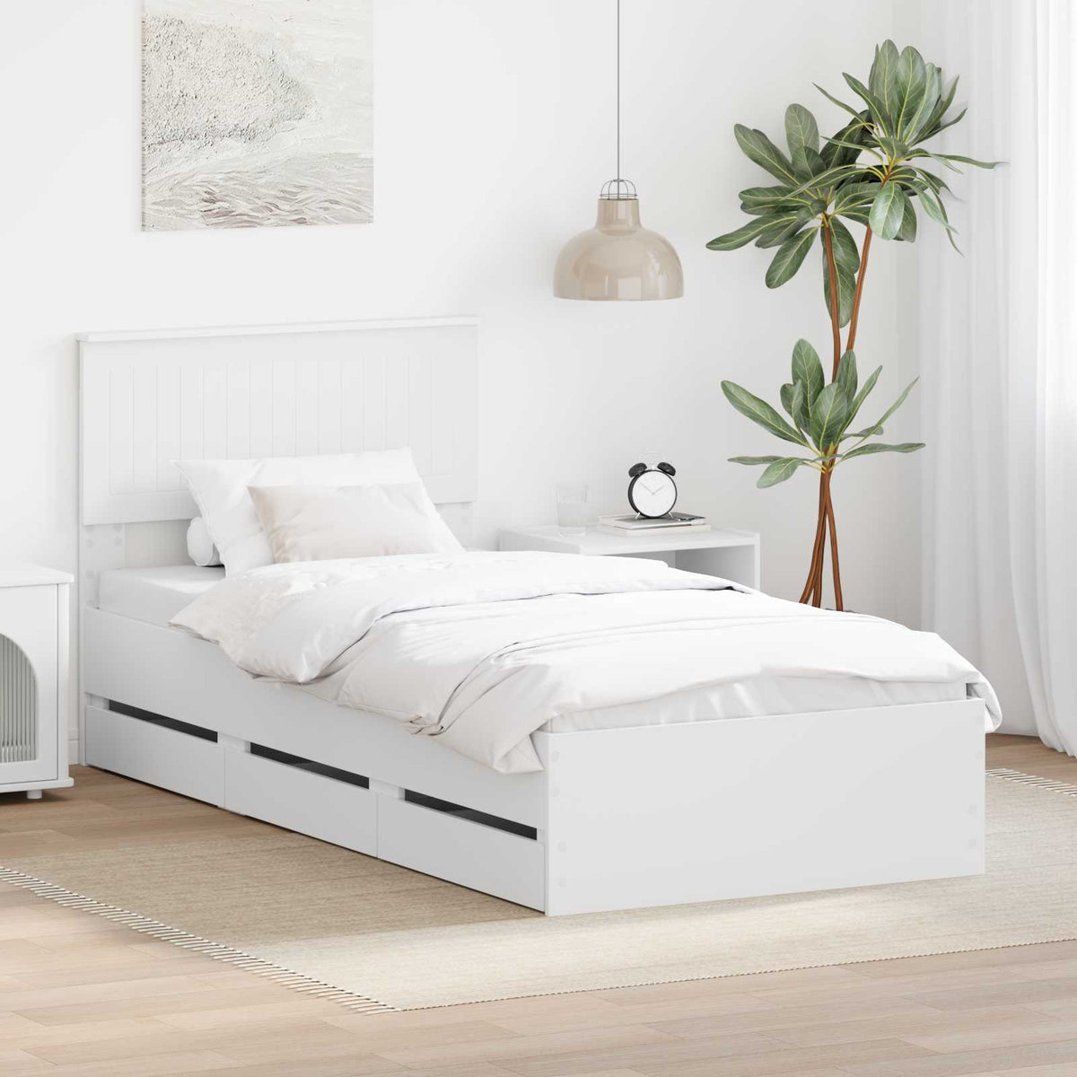 Bed Frame with Drawer White 90 x 200 cm Engineer Wood