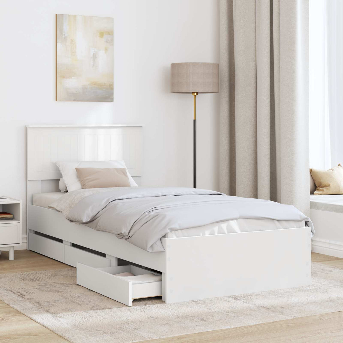 Bed Frame with Drawer White 90 x 200 cm Engineer Wood