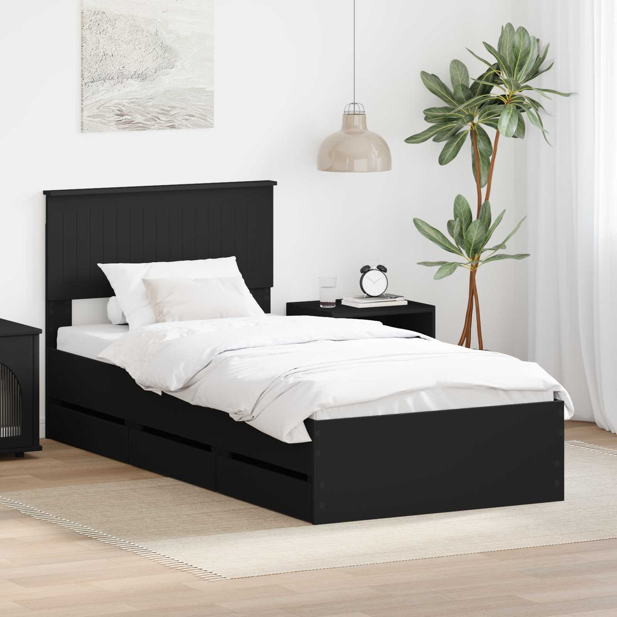 Bed Frame with Drawer Black 90 x 200 cm Engineer Wood