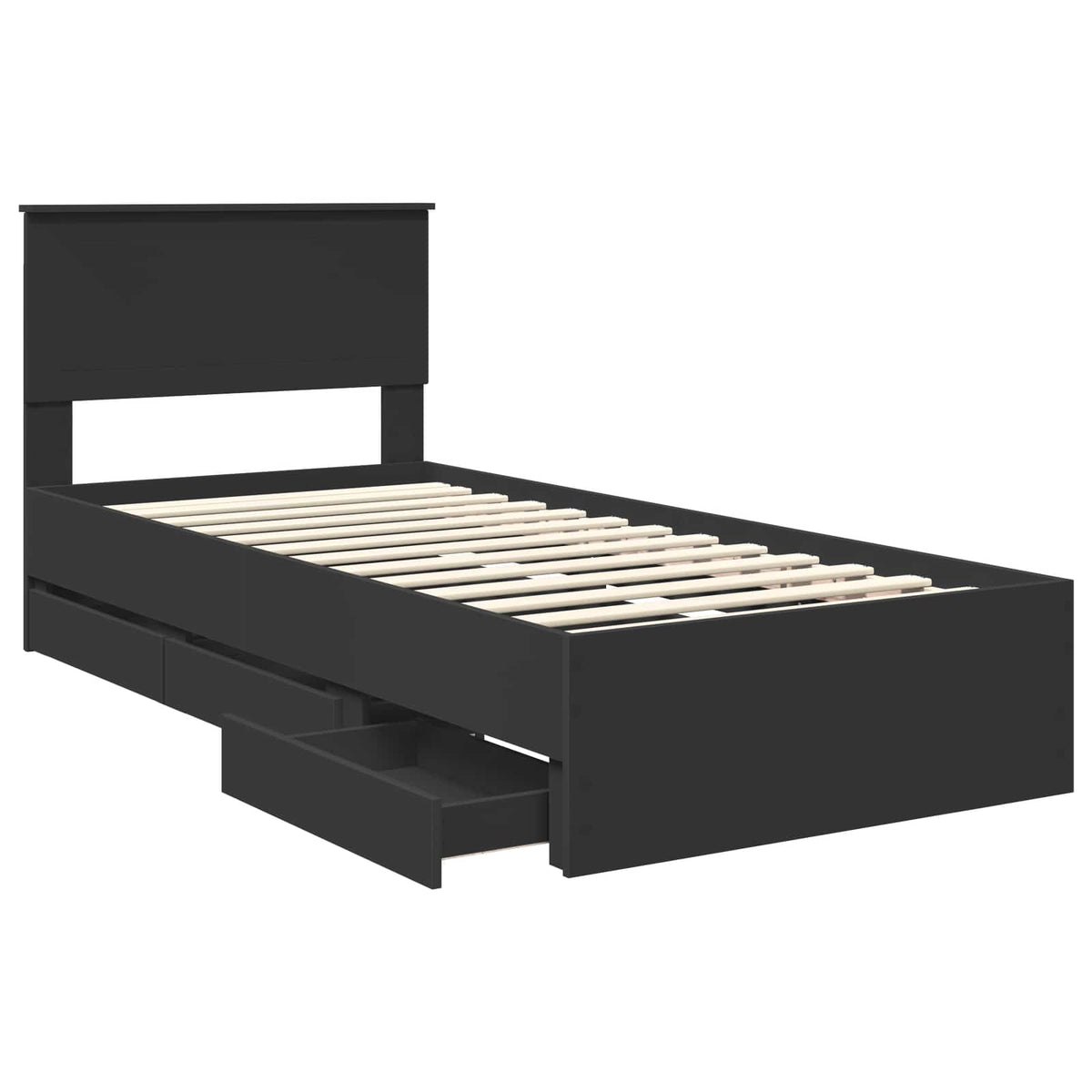 Bed Frame with Drawer Black 90 x 200 cm Engineer Wood
