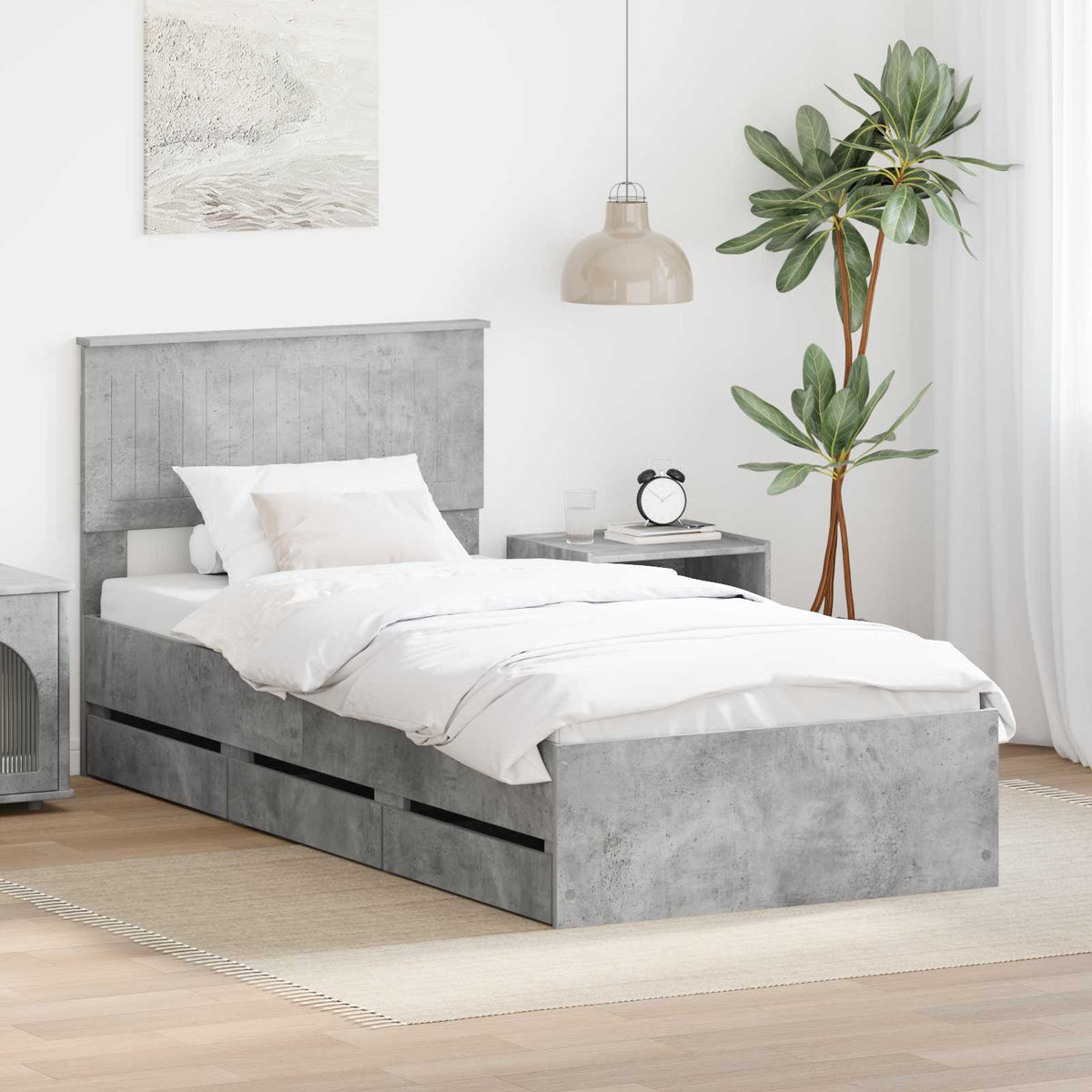 Bed Frame with Drawer Concrete Grey 90 x 200 cm Engineer Wood