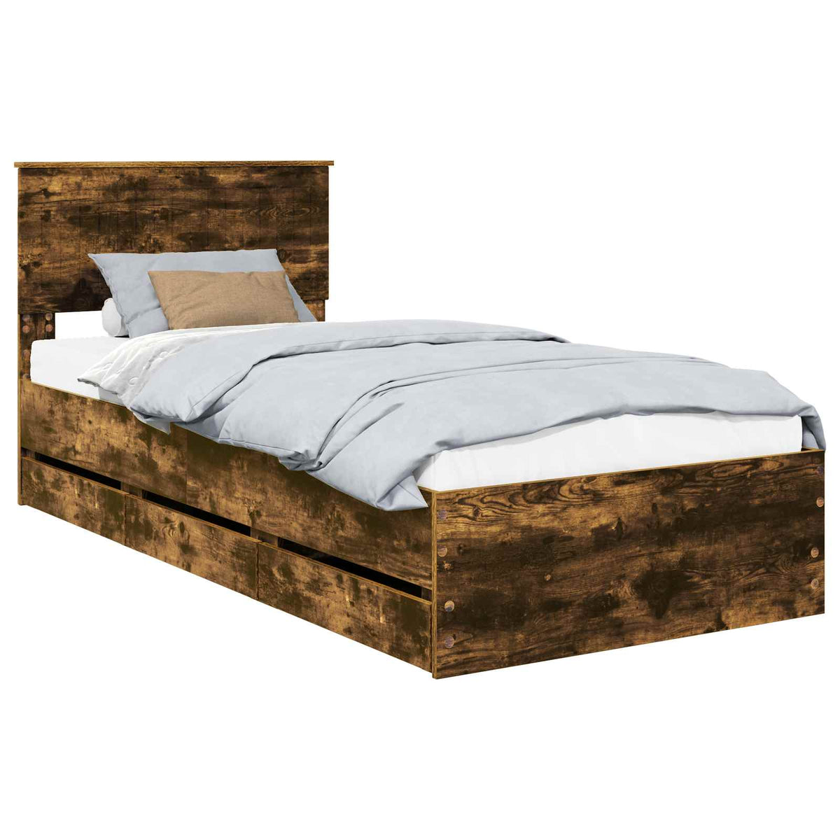 Bed Frame with Drawer Smoked Oak 90 x 200 cm Engineer Wood