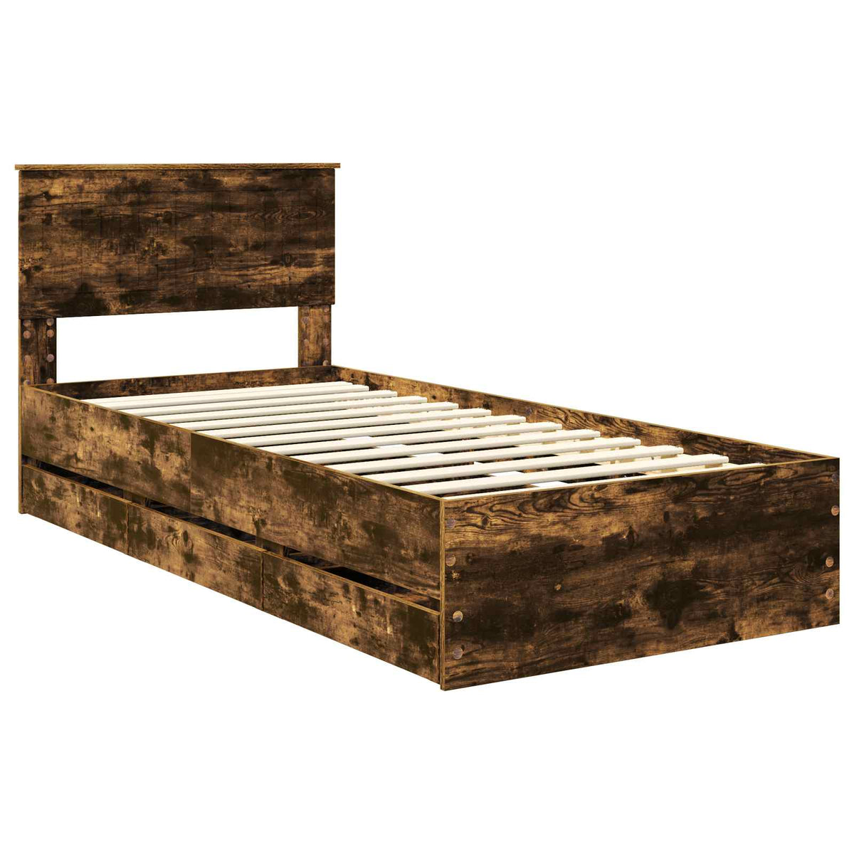 Bed Frame with Drawer Smoked Oak 90 x 200 cm Engineer Wood