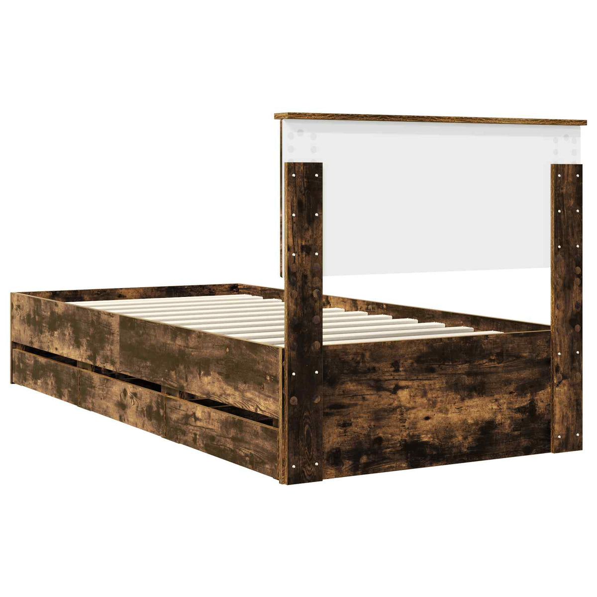 Bed Frame with Drawer Smoked Oak 90 x 200 cm Engineer Wood