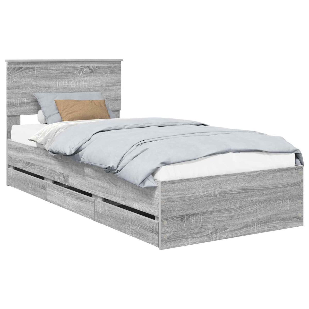 Bed Frame with Drawer Grey Sonoma 90 x 190 cm Engineer Wood