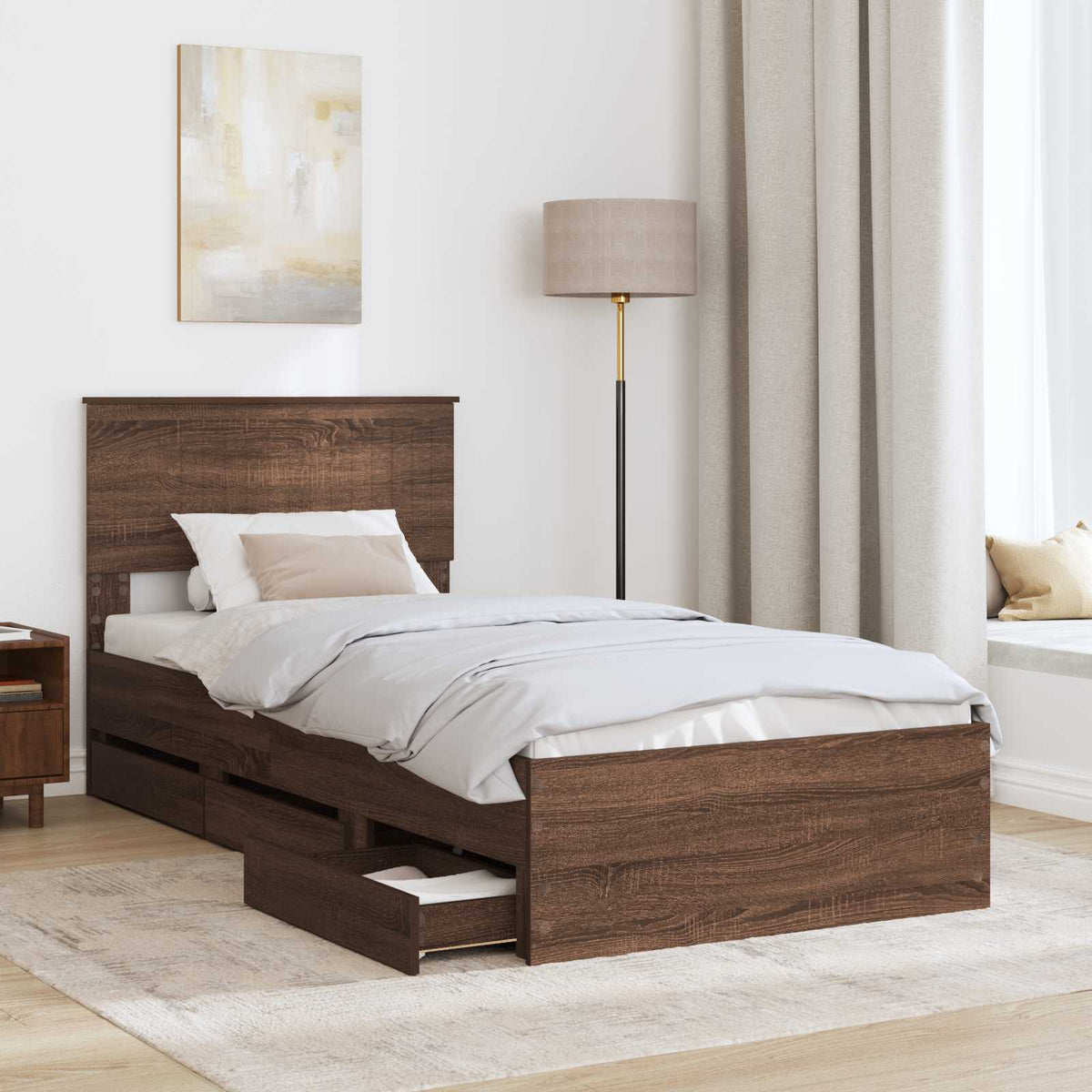 Bed Frame with Drawer Brown Oak 90 x 190 cm Engineer Wood