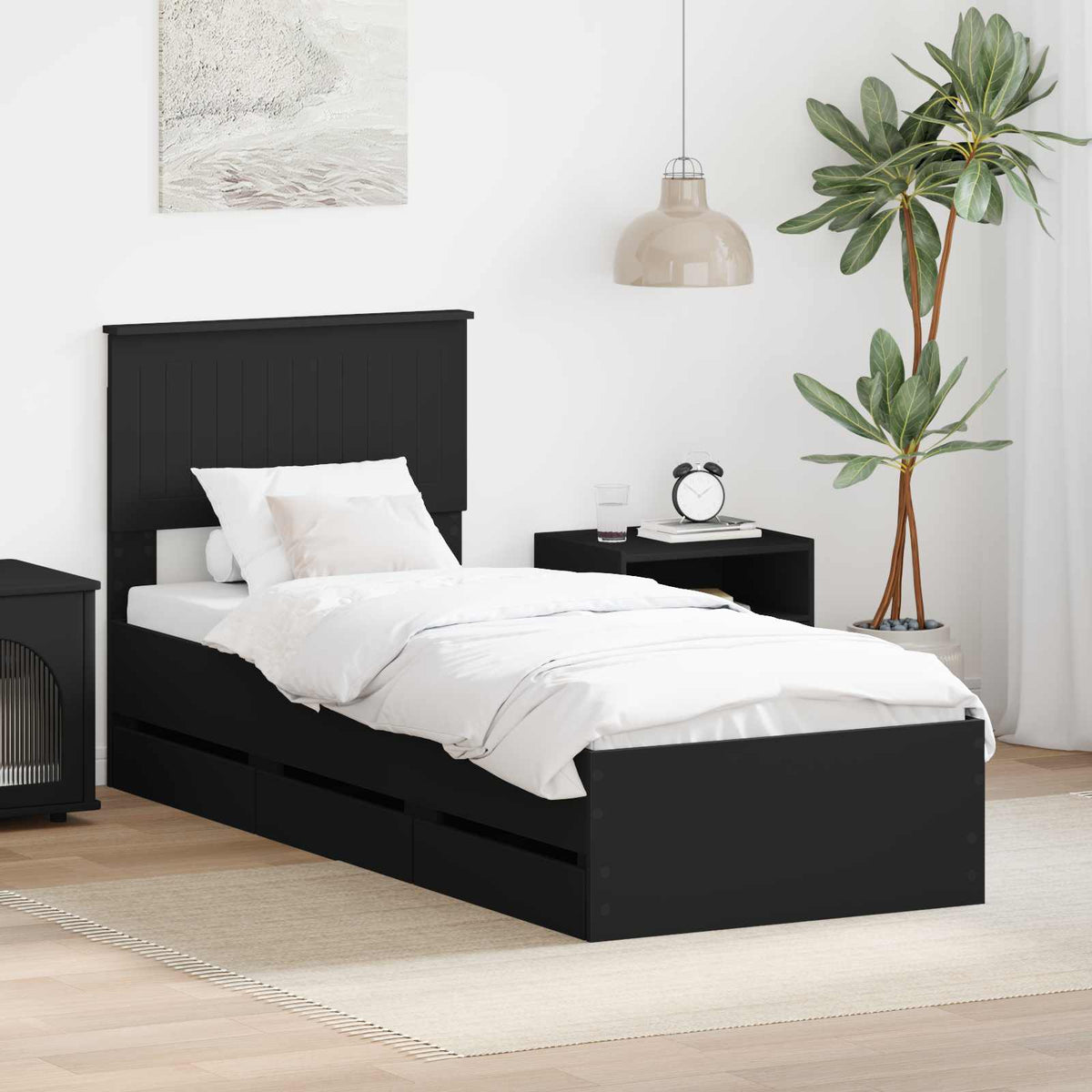 Bed Frame with Drawer Black 75 x 190 cm Engineer Wood